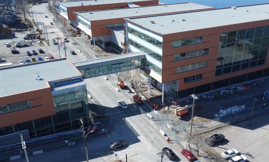 A drone showing NSCC's new Sydney Waterfront Campus under development.