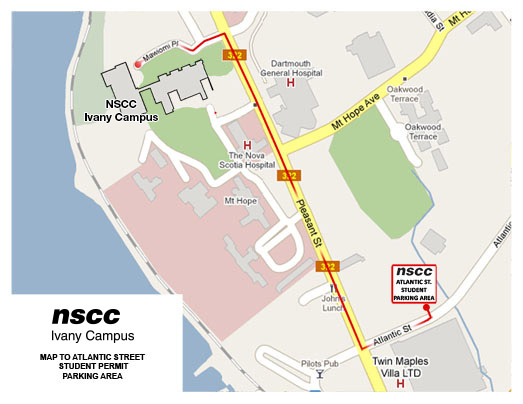 Map of Atlantic Street Parking for NSCC Waterfront Campus