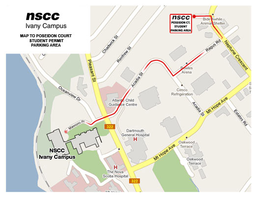 Map of Poseidon Court Parking for NSCC Waterfront Campus