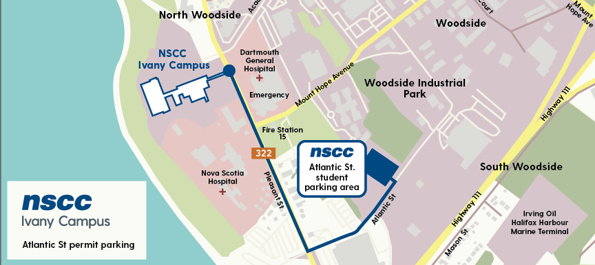 An aerial map of the Atlantic St. student parking area at Ivany Campus.
