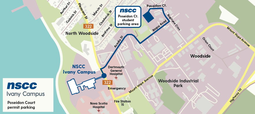 An aerial map of the Poseidon Court student parking area at Ivany Campus.