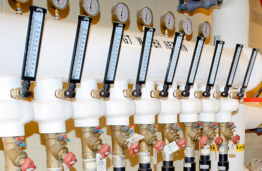 Pipes that are part of the Centre for the Built Environment's geothermal cooling and heating system.