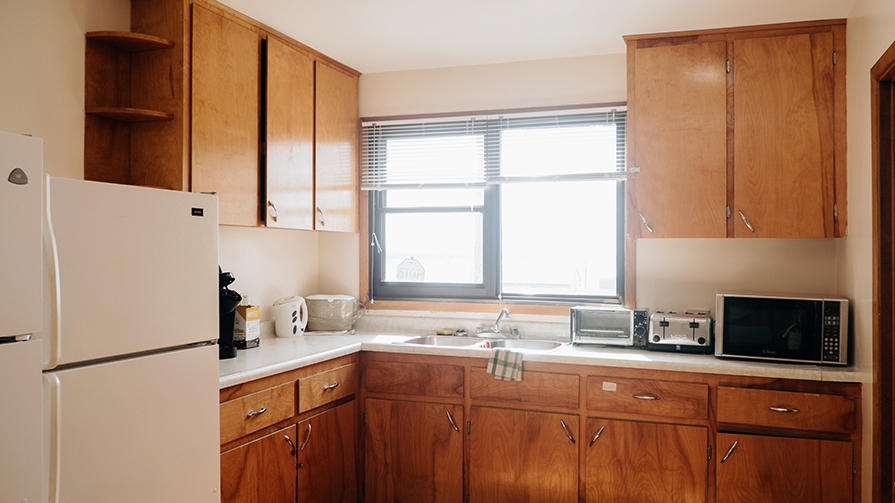 The interior of a kitchen.