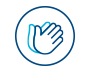 An icon depicting a hand symbol inside of a circular border.