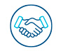 An icon depicting a symbol of a handshake inside of a circular border.