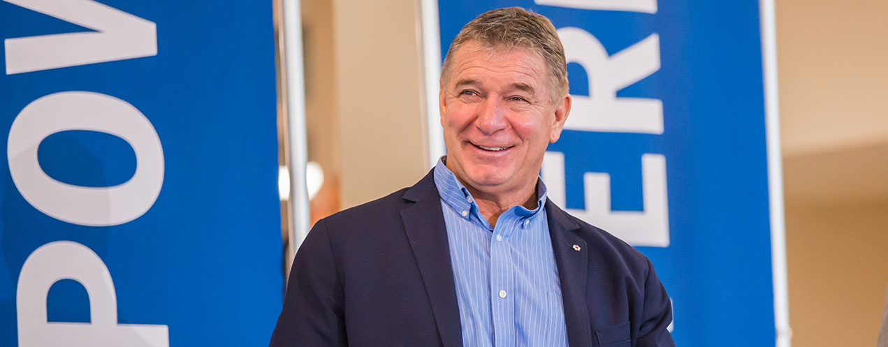 Rick Hansen, founder of the Rick Hansen Foundation, at IT Campus to announce NSCC partnership in 2018.