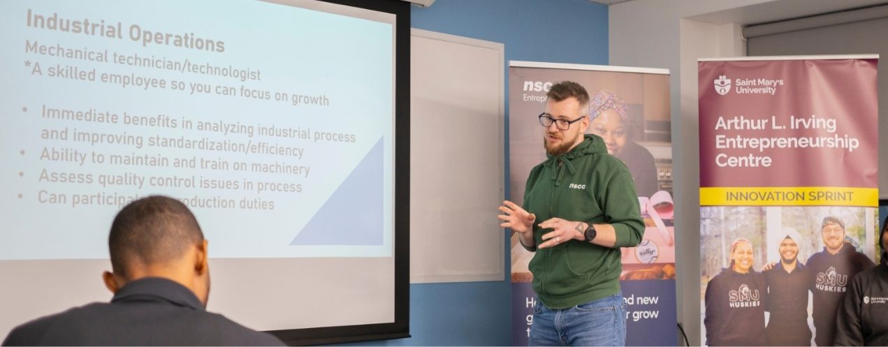 Student presenting an idea during an Innovation Sprint event.