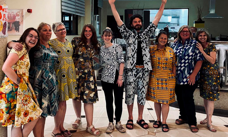 Michelle Doucette with students during the Happiness Now Project in Tanzania in 2023