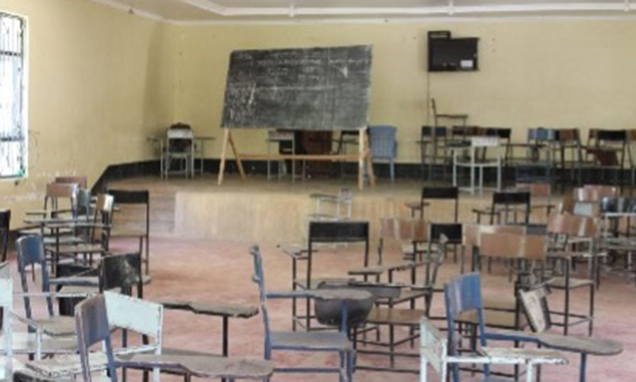 Chairs and a board in a classroom