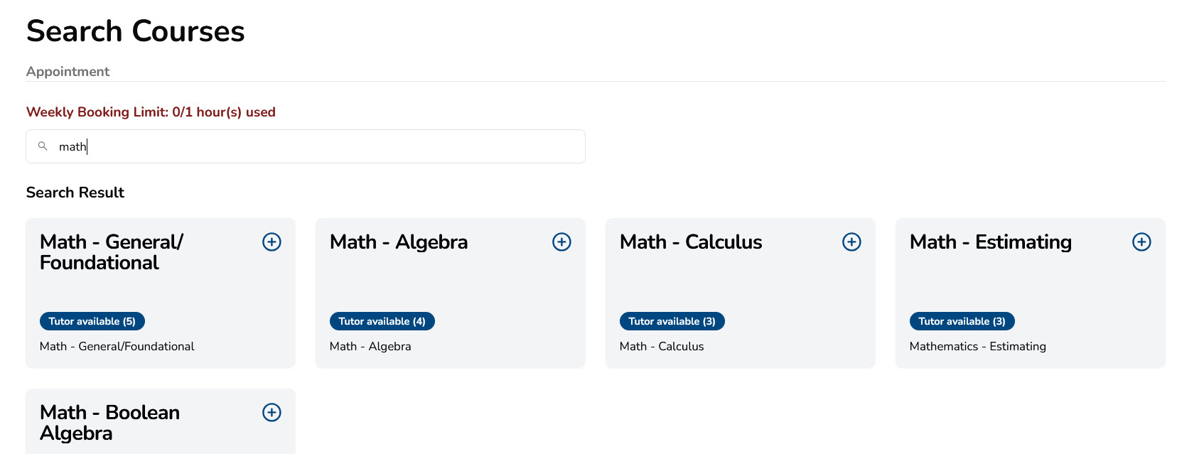 Nimbus course search screen