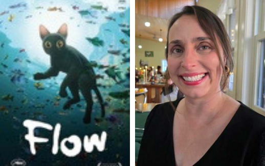 Staff member, Charmaine Borden, and movie poster for Flow 