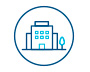 A round, designed icon of a building